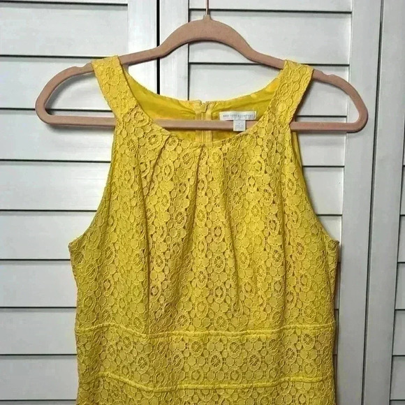 New York & Company Lace Pleated Halter Fit & Flare Dress Size 8 Yellow - Picture 3 of 9